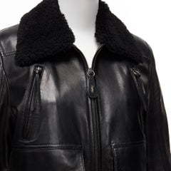 YVES SAINT LAURENT Bomber d'aviateur Rive Gauche en cuir et laine avec garniture en peau de mouton FR44
