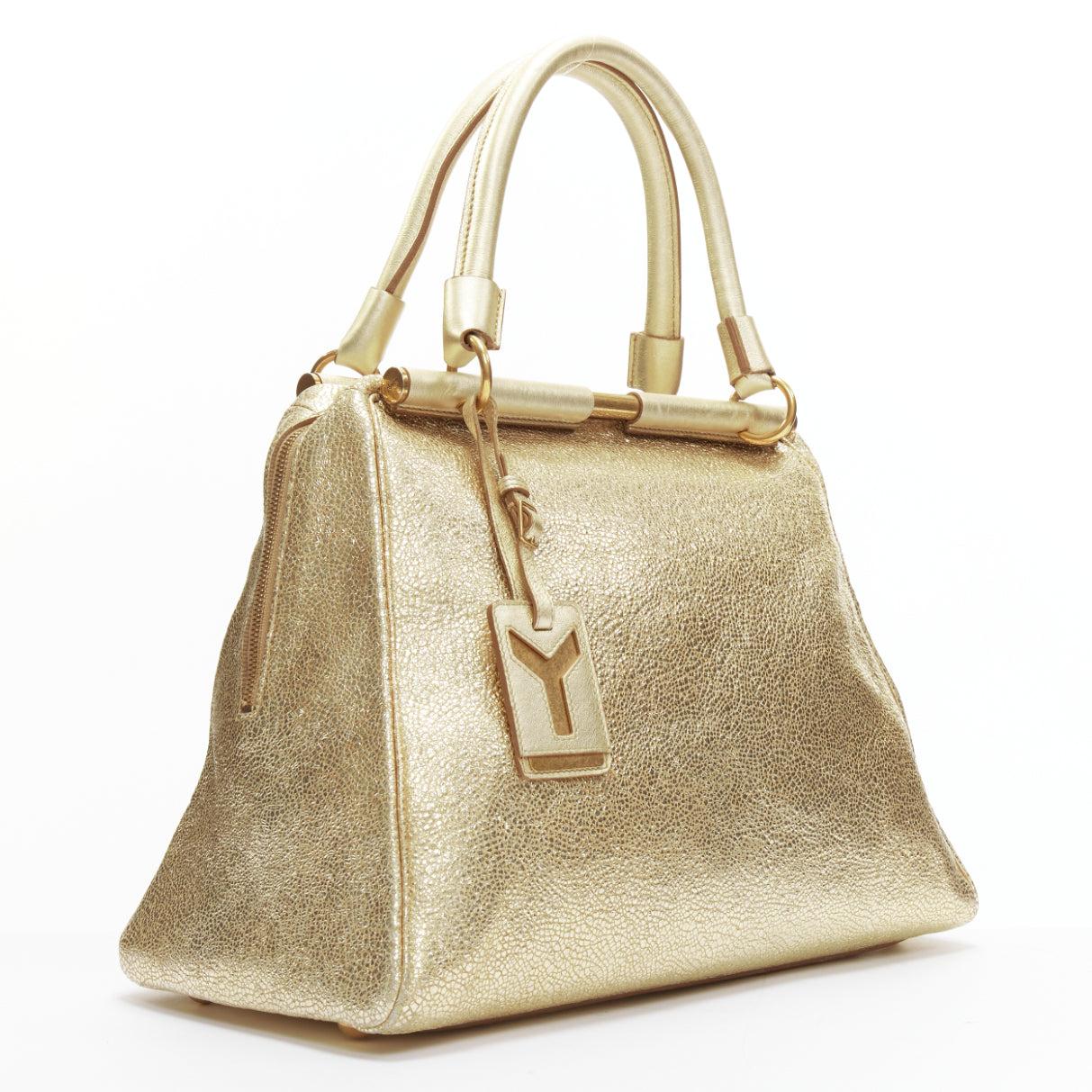 Gold YVES SAINT LAURENT Rive Gauche Majorelle metallic gold medium tote bag