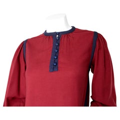 Yves Saint Laurent Rive Gauche Maroon Midi Length Wool Shift Dress circa 1970s