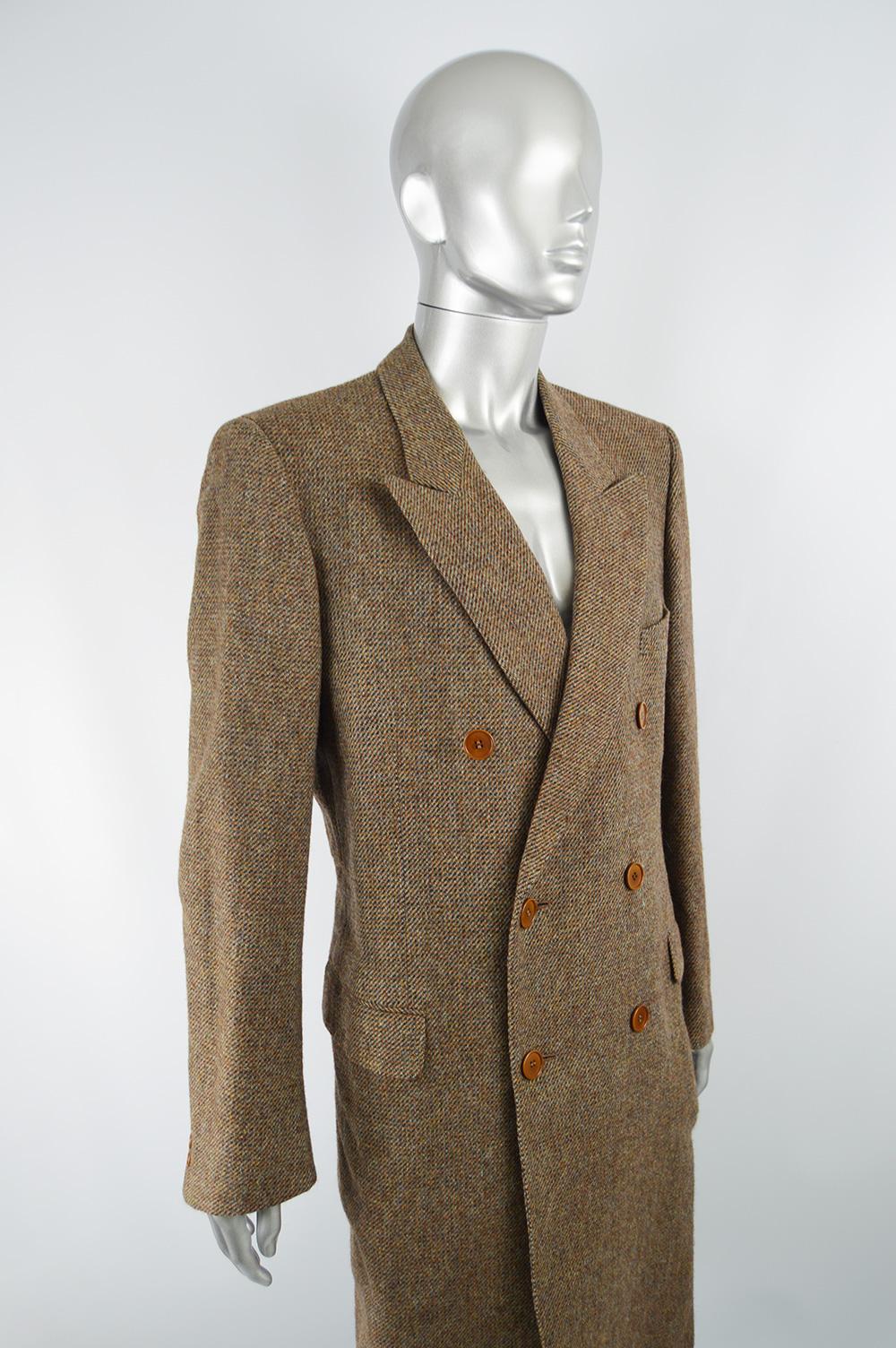 Brown Yves Saint Laurent Rive Gauche Men's Alpaca & Virgin Wool Tweed Overcoat, 1970s