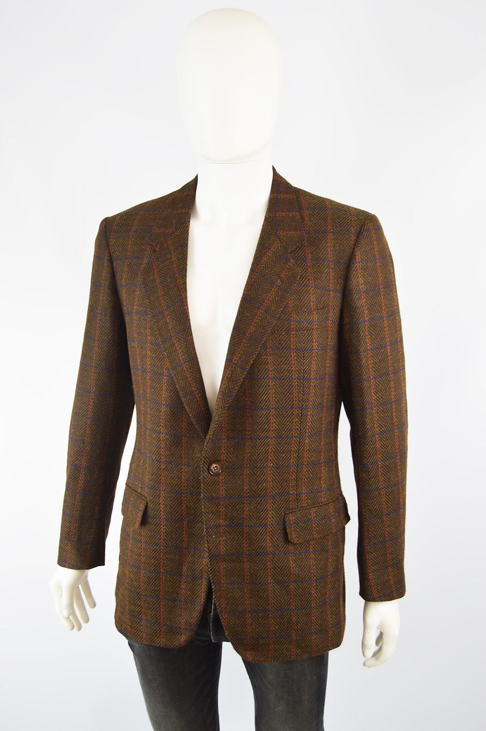 Yves Saint Laurent Rive Gauche Men's Brown Checked Wool & Mohair Jacket 1970s In Excellent Condition In Doncaster, South Yorkshire