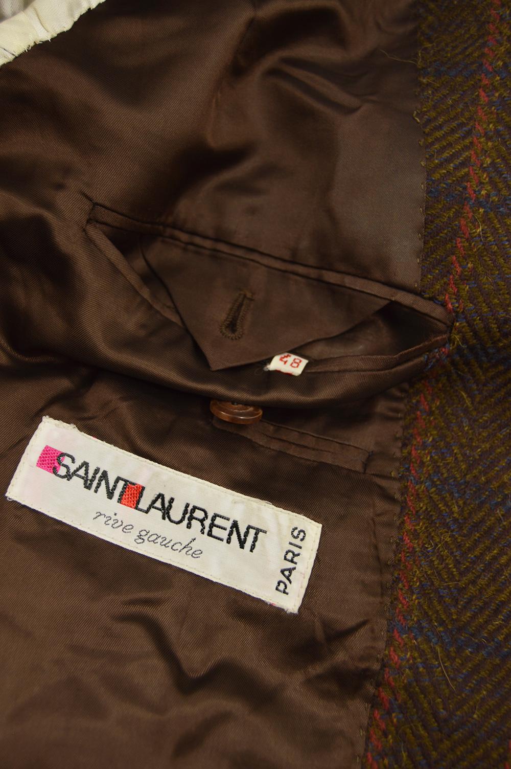 Yves Saint Laurent Rive Gauche Men's Brown Checked Wool & Mohair Jacket 1970s 2