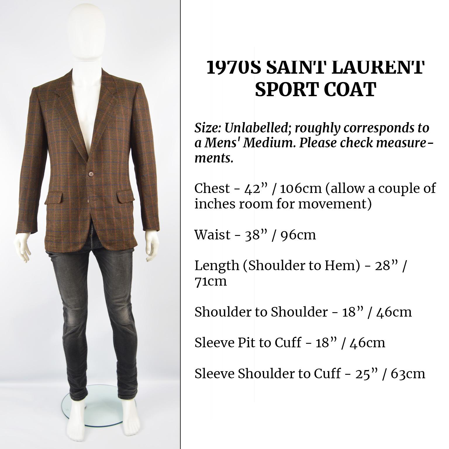 Yves Saint Laurent Rive Gauche Men's Brown Checked Wool & Mohair Jacket 1970s 3