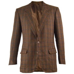 Vintage Yves Saint Laurent Rive Gauche Men's Brown Checked Wool & Mohair Jacket 1970s