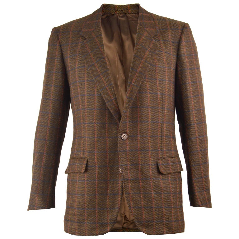 Yves Saint Laurent Rive Gauche Men's Brown Checked Wool and Mohair ...