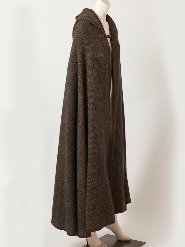 Black Yves Saint Laurent Rive Gauche Moroccan Inspired Hooded Wool Cape 1970's For Sale