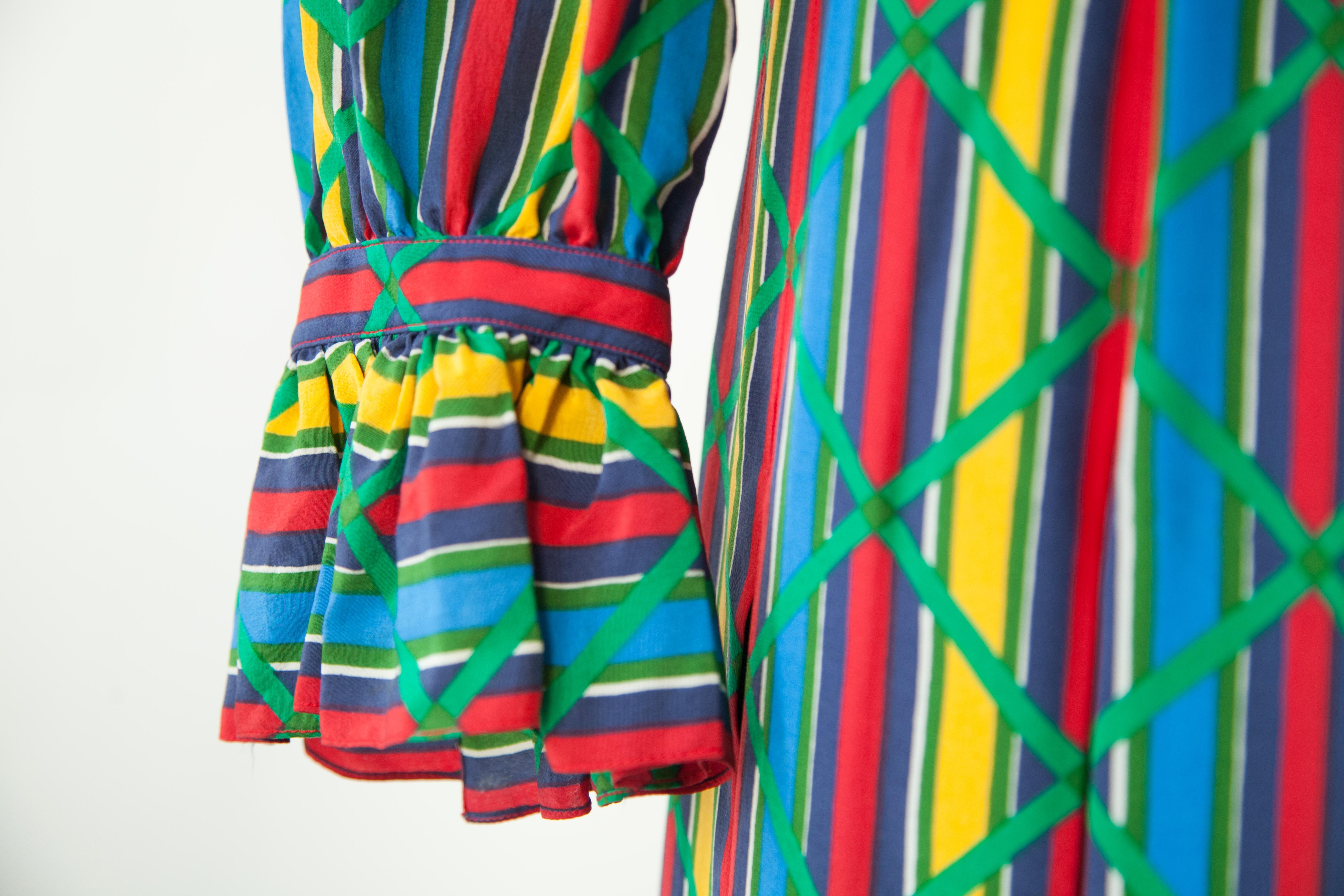 Women's 1980s Yves Saint Laurent Rive Gauche Multi-Color Dress