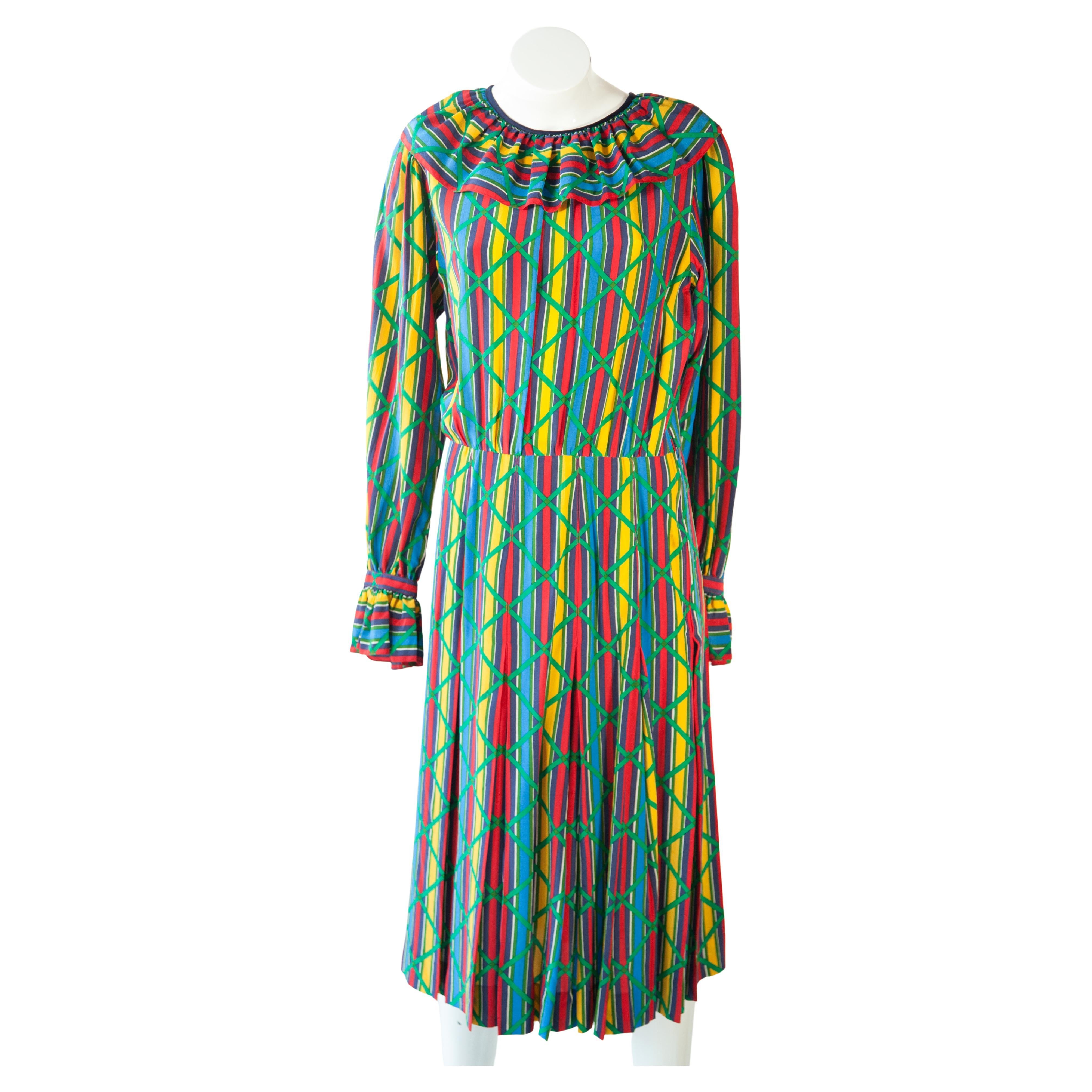 1980s Yves Saint Laurent Rive Gauche Multi-Color Dress