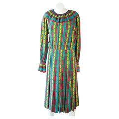 Retro 1980s Yves Saint Laurent Rive Gauche Multi-Color Dress