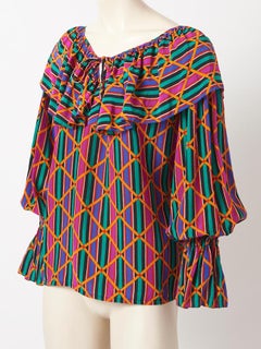 Yves Saint Laurent Rive Gauche Multi tone Silk Blouse