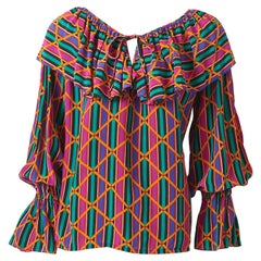 Yves Saint Laurent Rive Gauche - Chemisier en soie multicolore