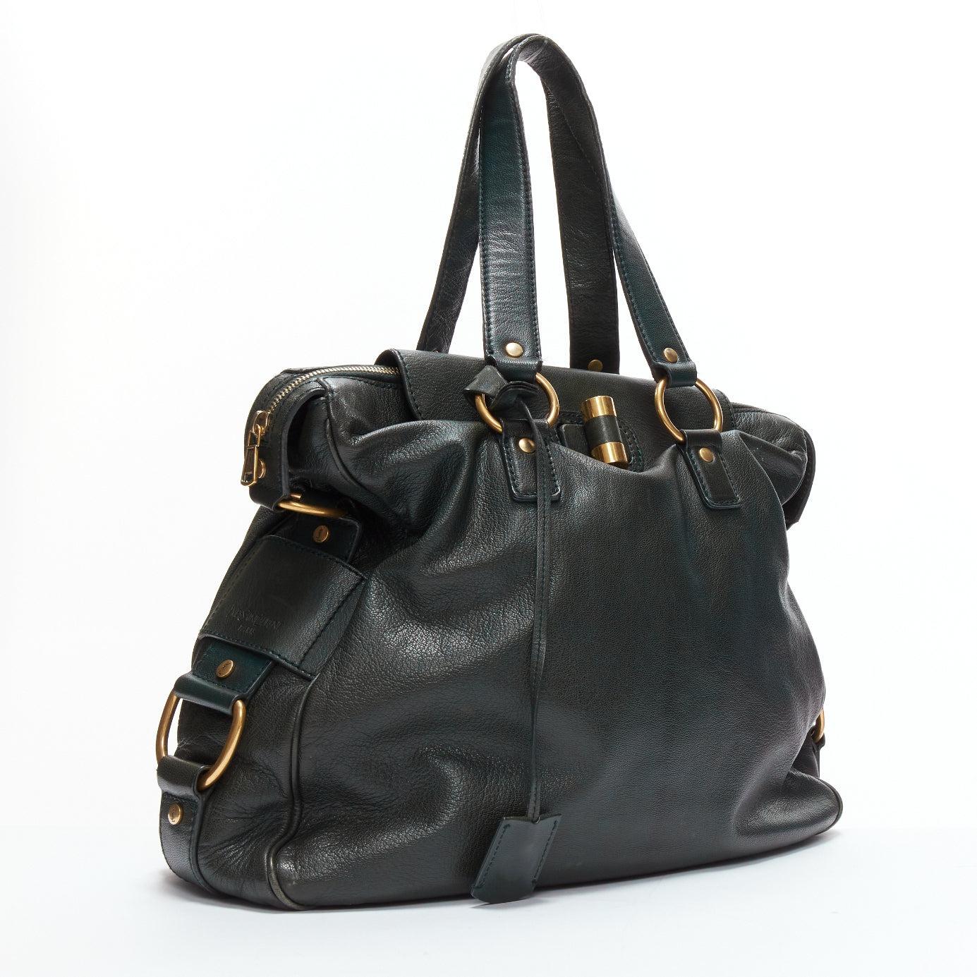 Women's YVES SAINT LAURENT Rive Gauche Muse dark green leather GHW satchel bag