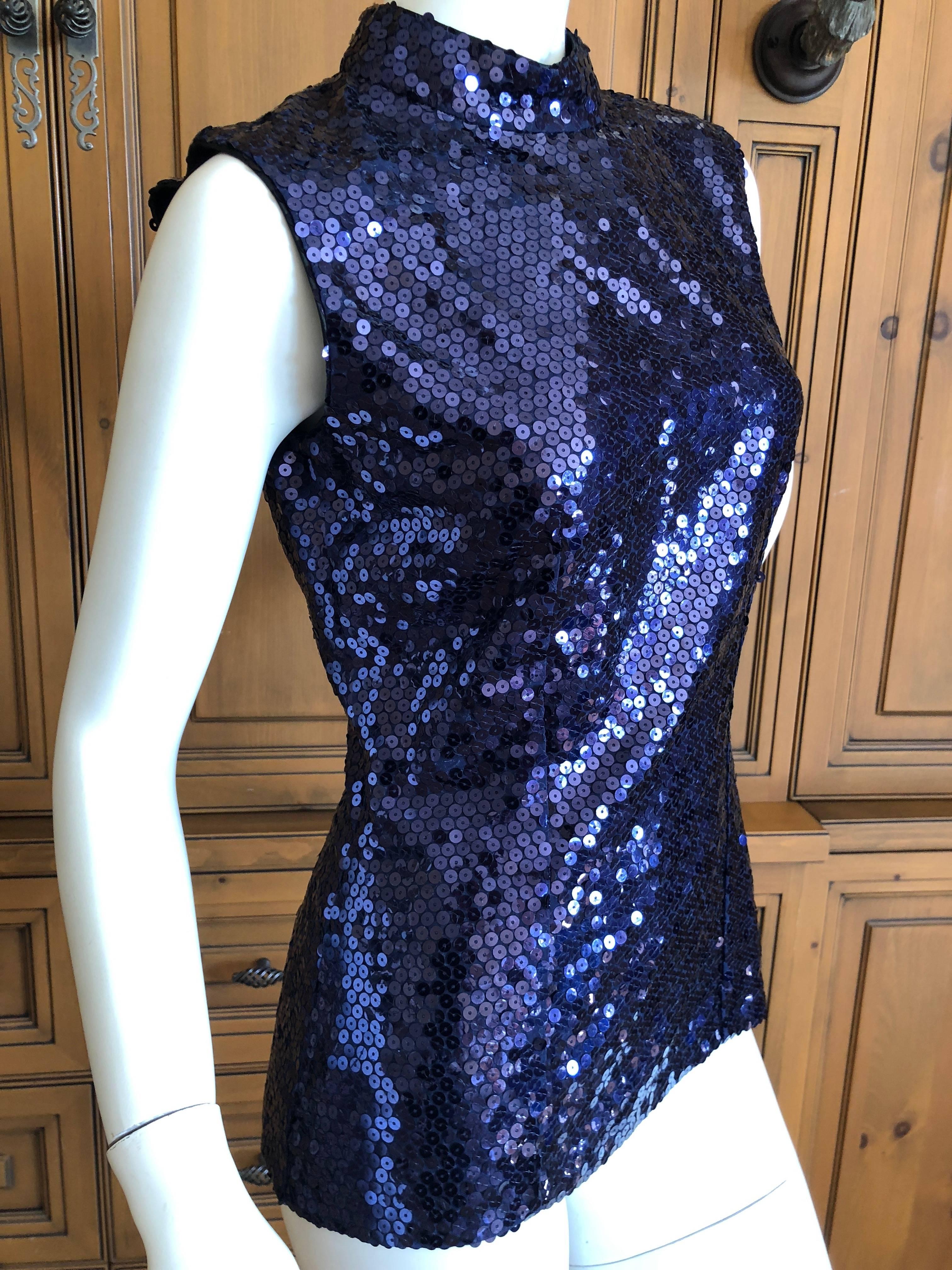 Yves Saint Laurent Rive Gauche Navy Blue Sequin Shell Top 1970s  In Excellent Condition In Cloverdale, CA