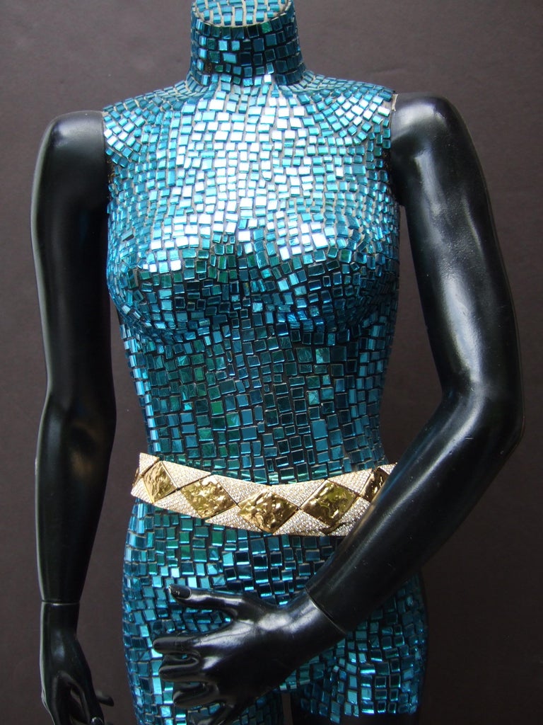 Yves Saint Laurent Rive Gauche Opulent Gilt Metal Crystal Couture Belt c 1970s For Sale 6