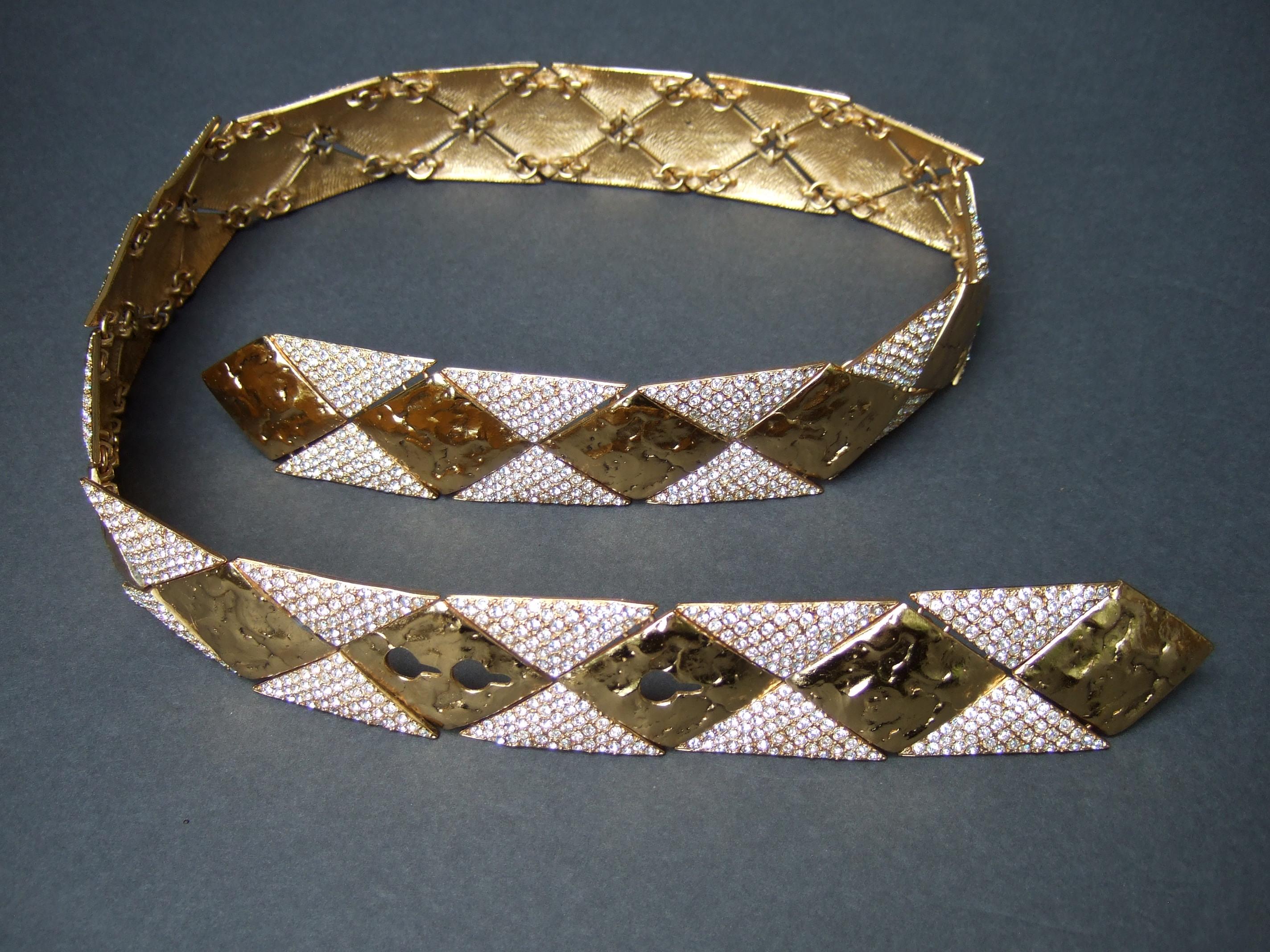 Yves Saint Laurent Rive Gauche Opulent Gilt Metal Crystal Couture Belt c 1970s For Sale 7