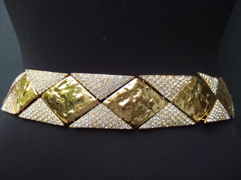 Yves Saint Laurent Rive Gauche Opulent Gilt Metal Crystal Couture Belt c 1970s For Sale 8