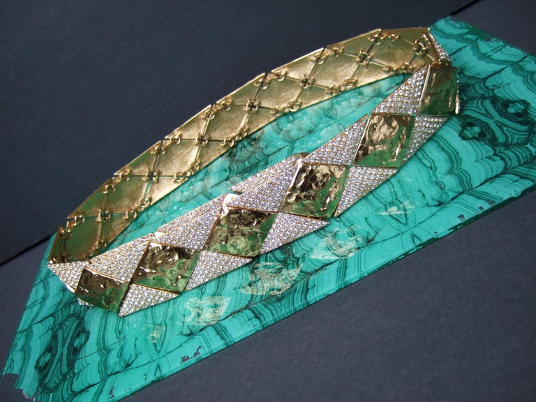Yves Saint Laurent Rive Gauche Opulent Gilt Metal Crystal Couture Belt c 1970s For Sale 9