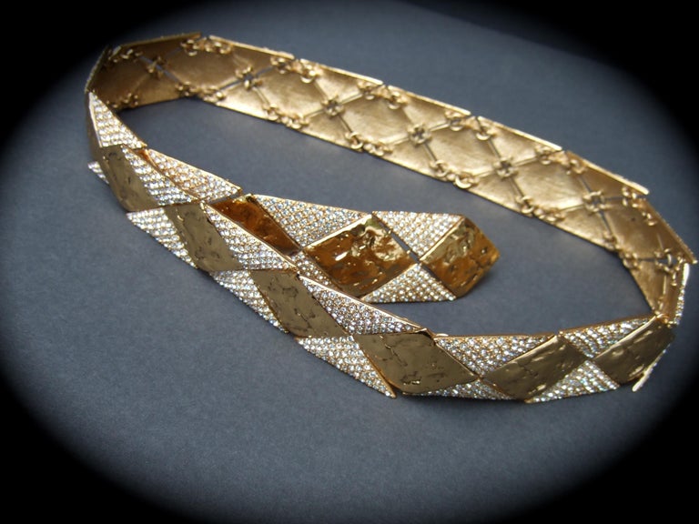 Yves Saint Laurent Rive Gauche Opulent Gilt Metal Crystal Couture Belt c 1970s For Sale 13