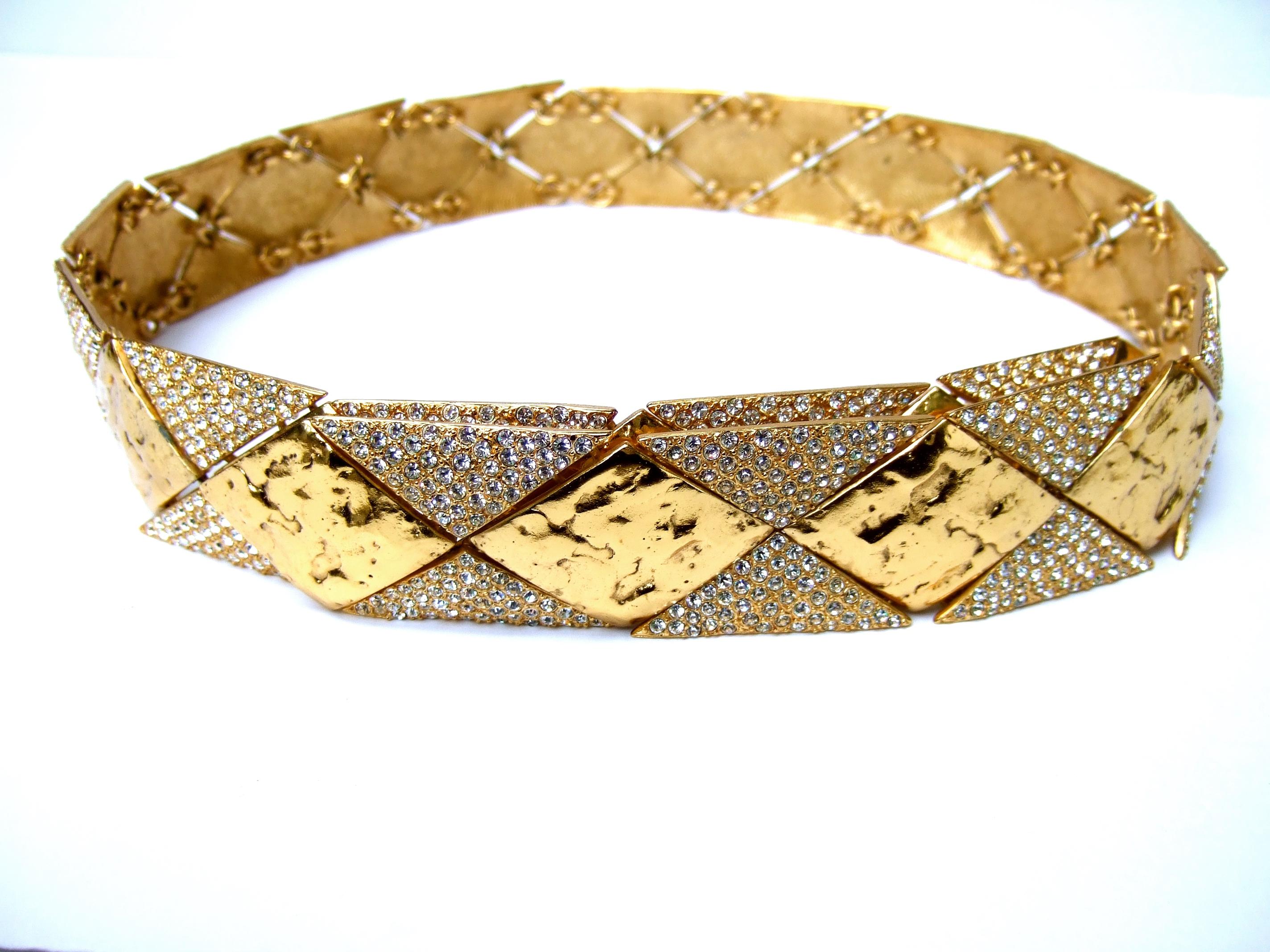 Brown Yves Saint Laurent Rive Gauche Opulent Gilt Metal Crystal Couture Belt c 1970s For Sale