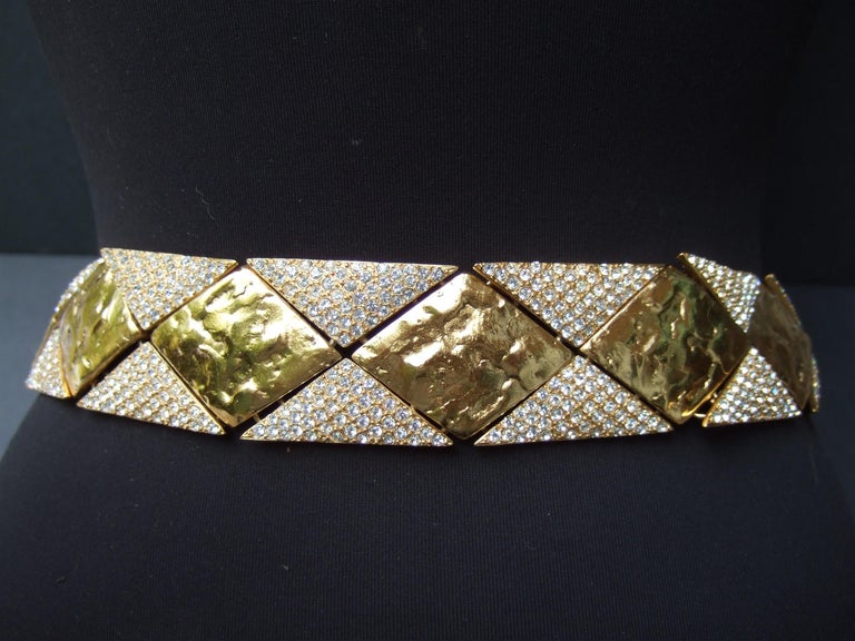 Yves Saint Laurent Rive Gauche Opulent Gilt Metal Crystal Couture Belt c 1970s In Good Condition For Sale In University City, MO