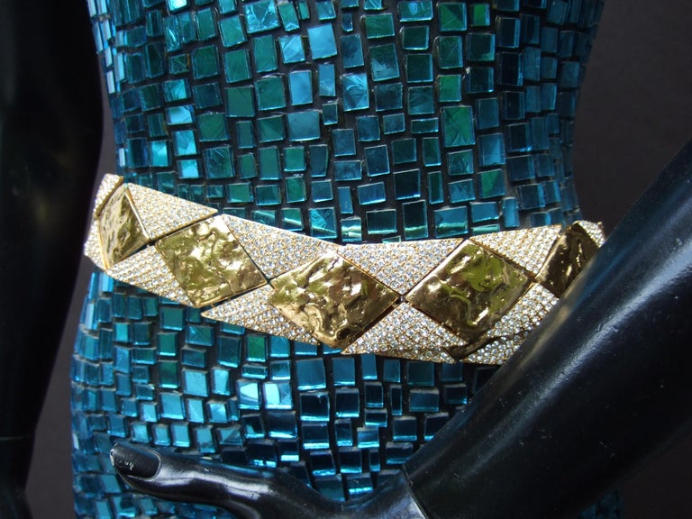 Yves Saint Laurent Rive Gauche Opulent Gilt Metal Crystal Couture Belt c 1970s For Sale 3