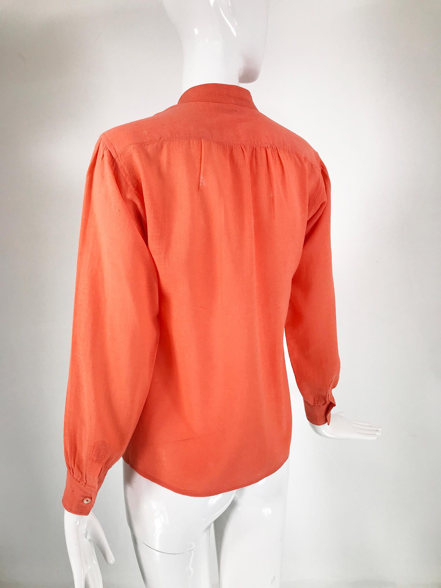 Red Yves Saint Laurent Rive Gauche Orange Cotton Gauze Blouse 1960s
