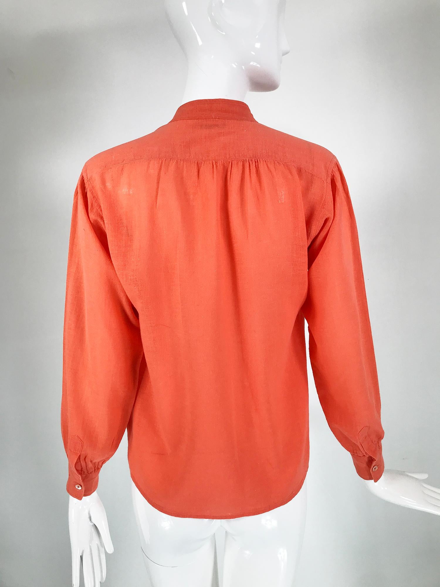 Yves Saint Laurent Rive Gauche Orange Cotton Gauze Blouse 1960s In Good Condition In West Palm Beach, FL