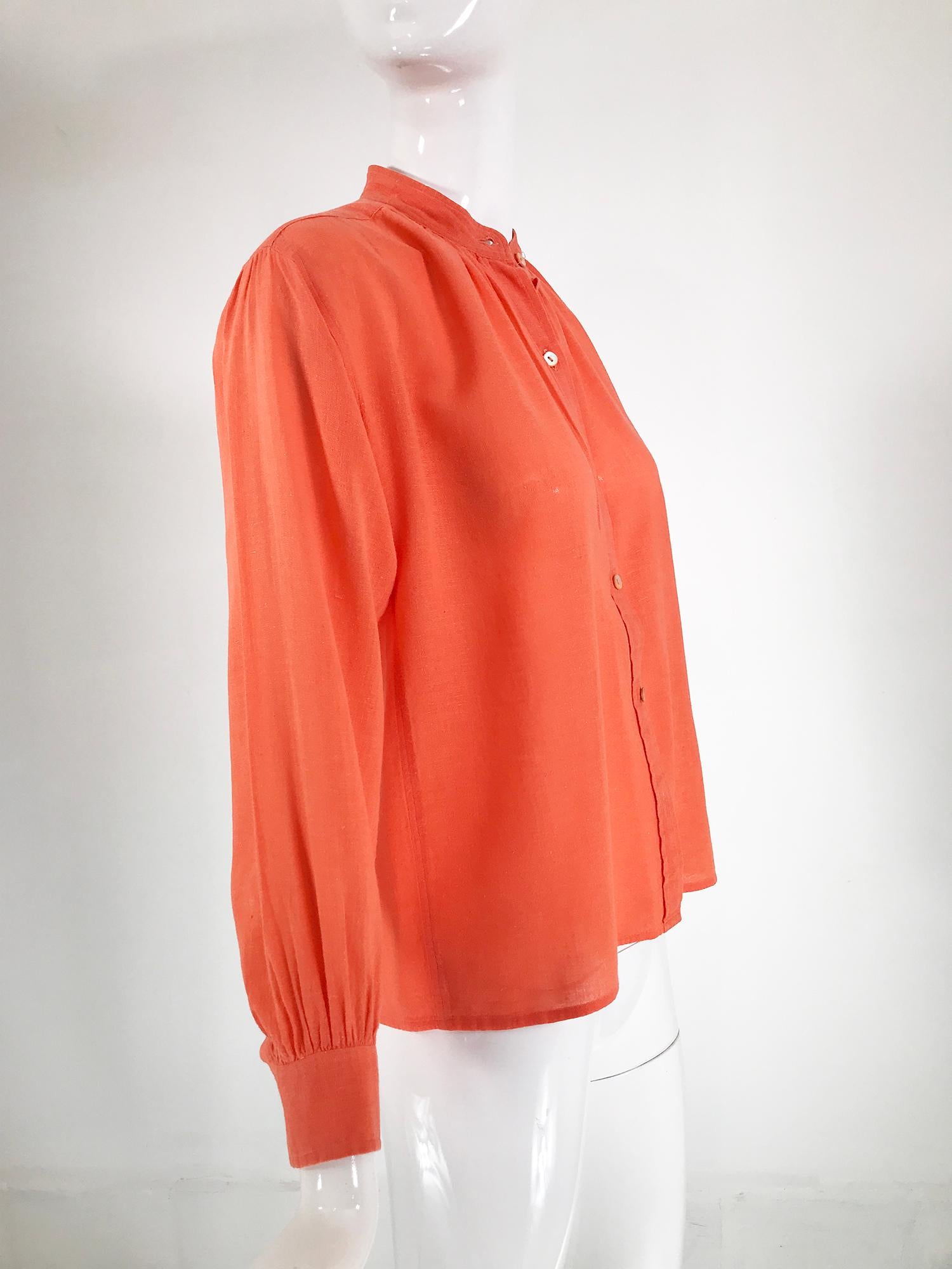 Yves Saint Laurent Rive Gauche Orange Cotton Gauze Blouse 1960s 1