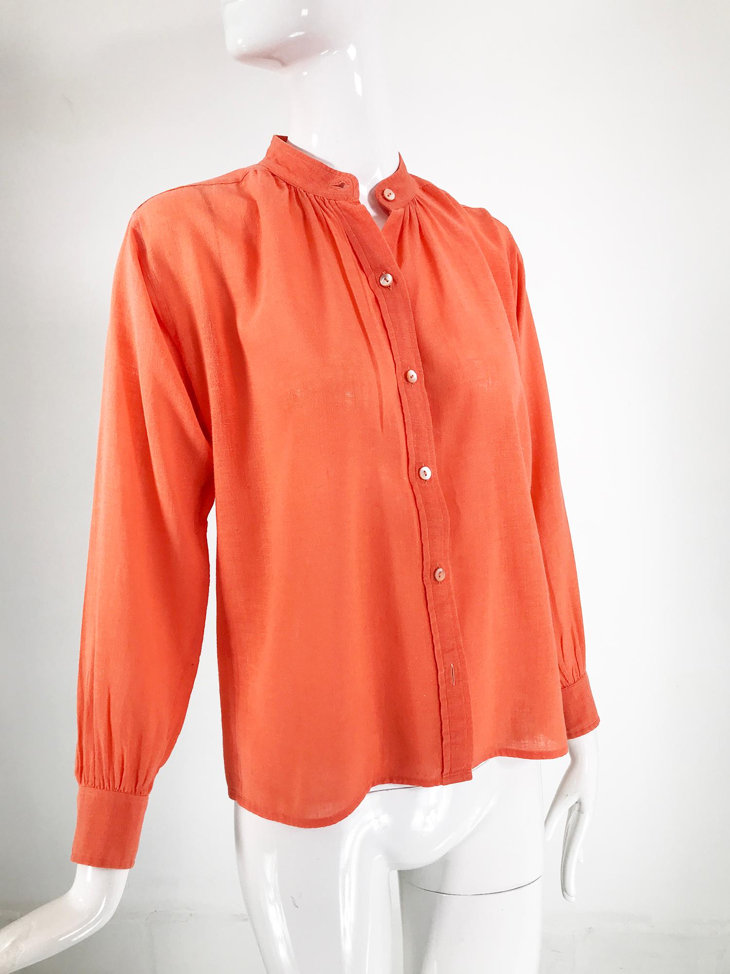 Yves Saint Laurent Rive Gauche Orange Cotton Gauze Blouse 1960s 2