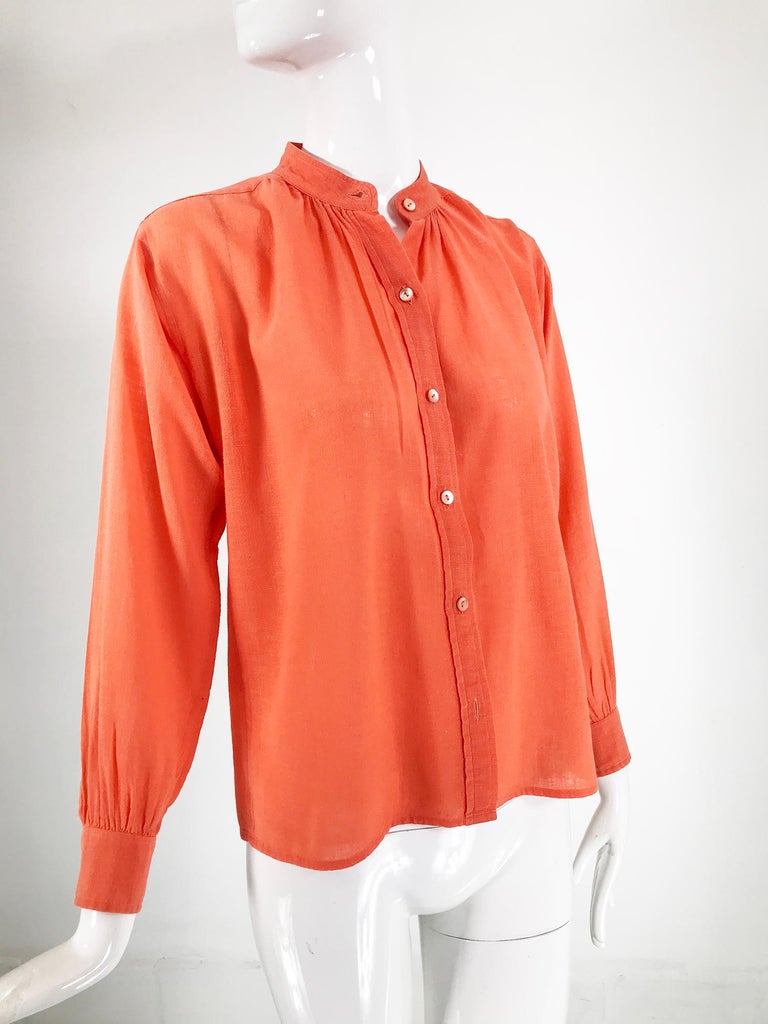 Yves Saint Laurent Rive Gauche Orange Cotton Gauze Blouse 1960s For