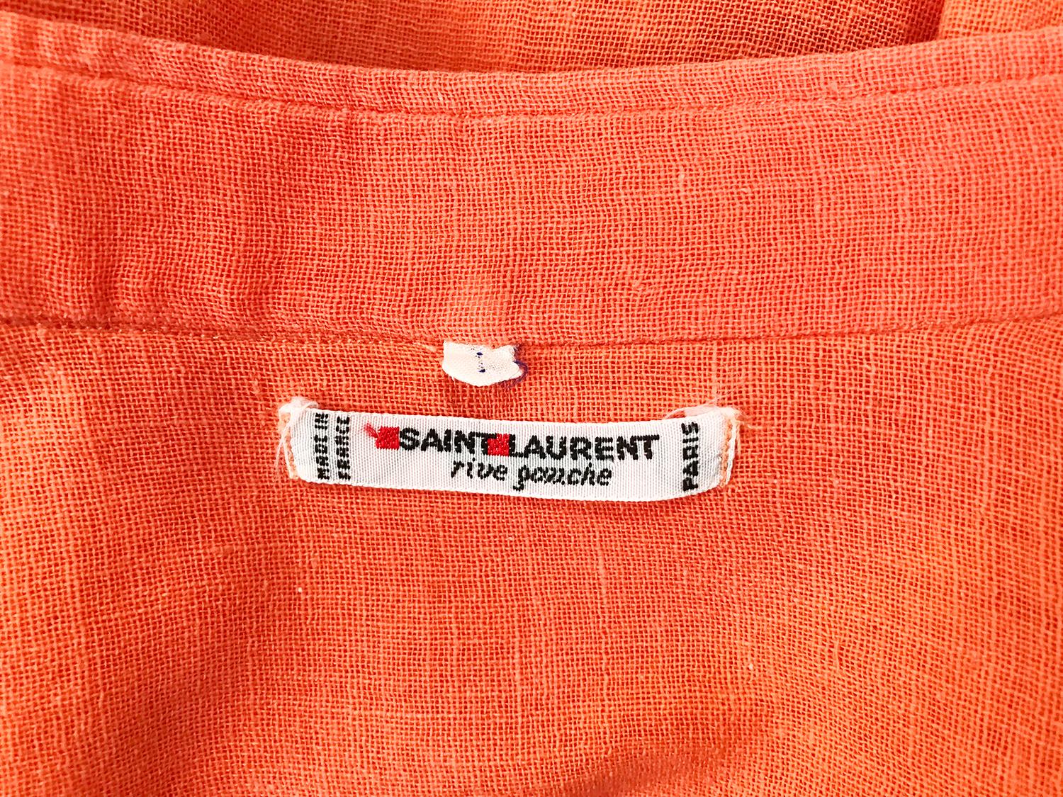 Yves Saint Laurent Rive Gauche Orange Cotton Gauze Blouse 1960s 3