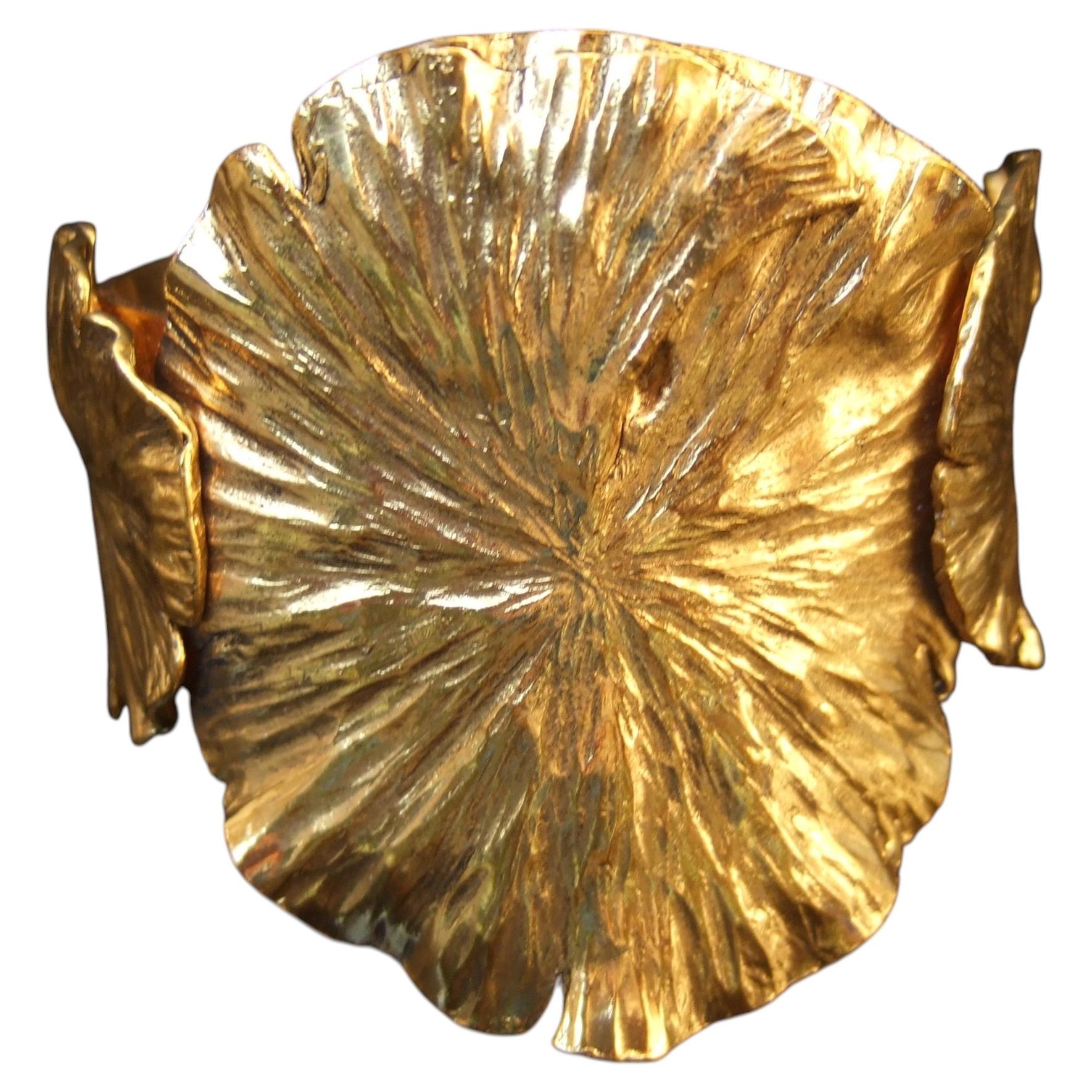 Yves Saint Laurent Rive Gauche Paris Gilt Metal Foliage Cuff c 1980s