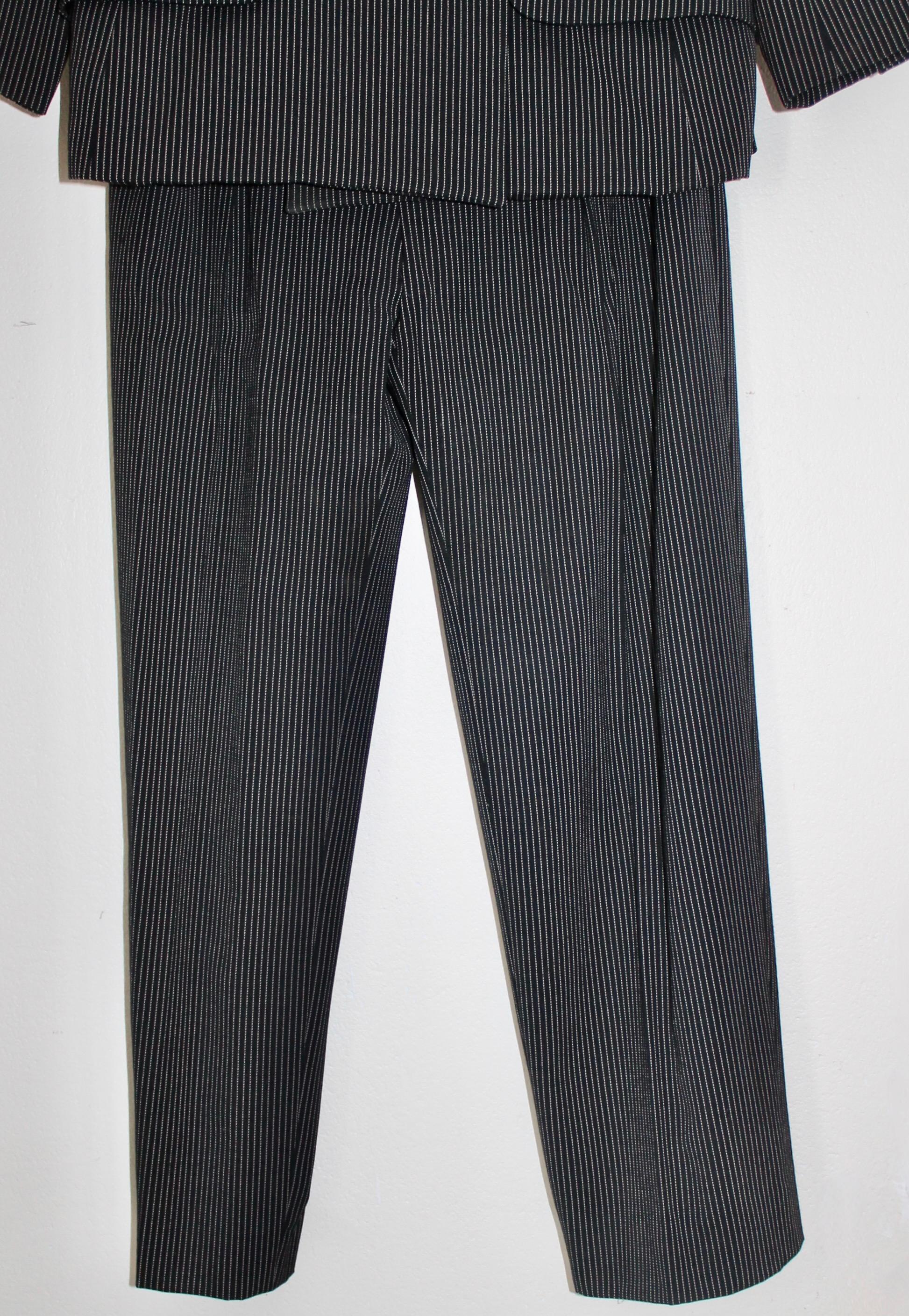 Yves Saint Laurent Rive Gauche Pin Strip Pants Suit 1980's In Good Condition For Sale In Sharon, CT