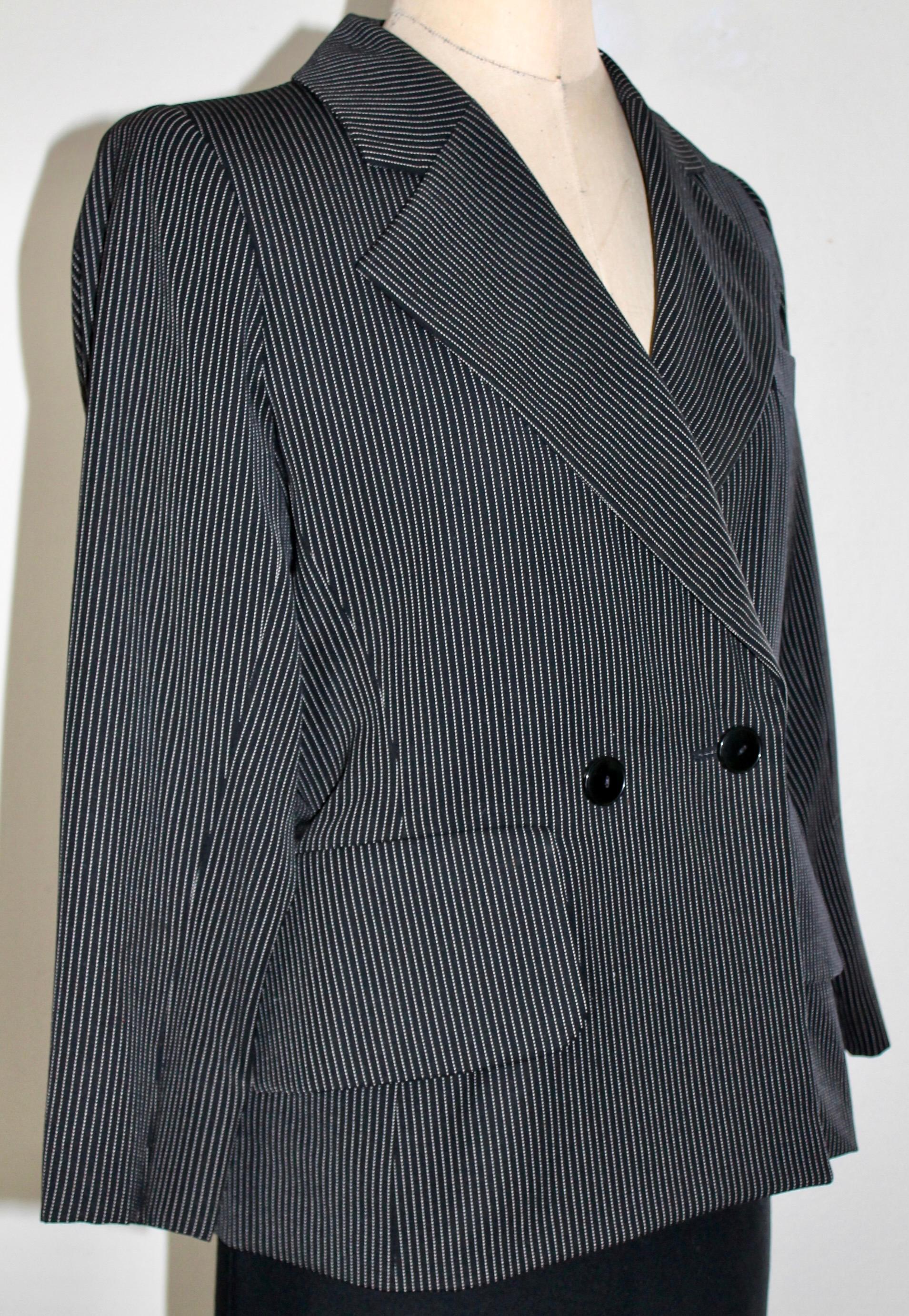 Women's Yves Saint Laurent Rive Gauche Pin Strip Pants Suit 1980's For Sale