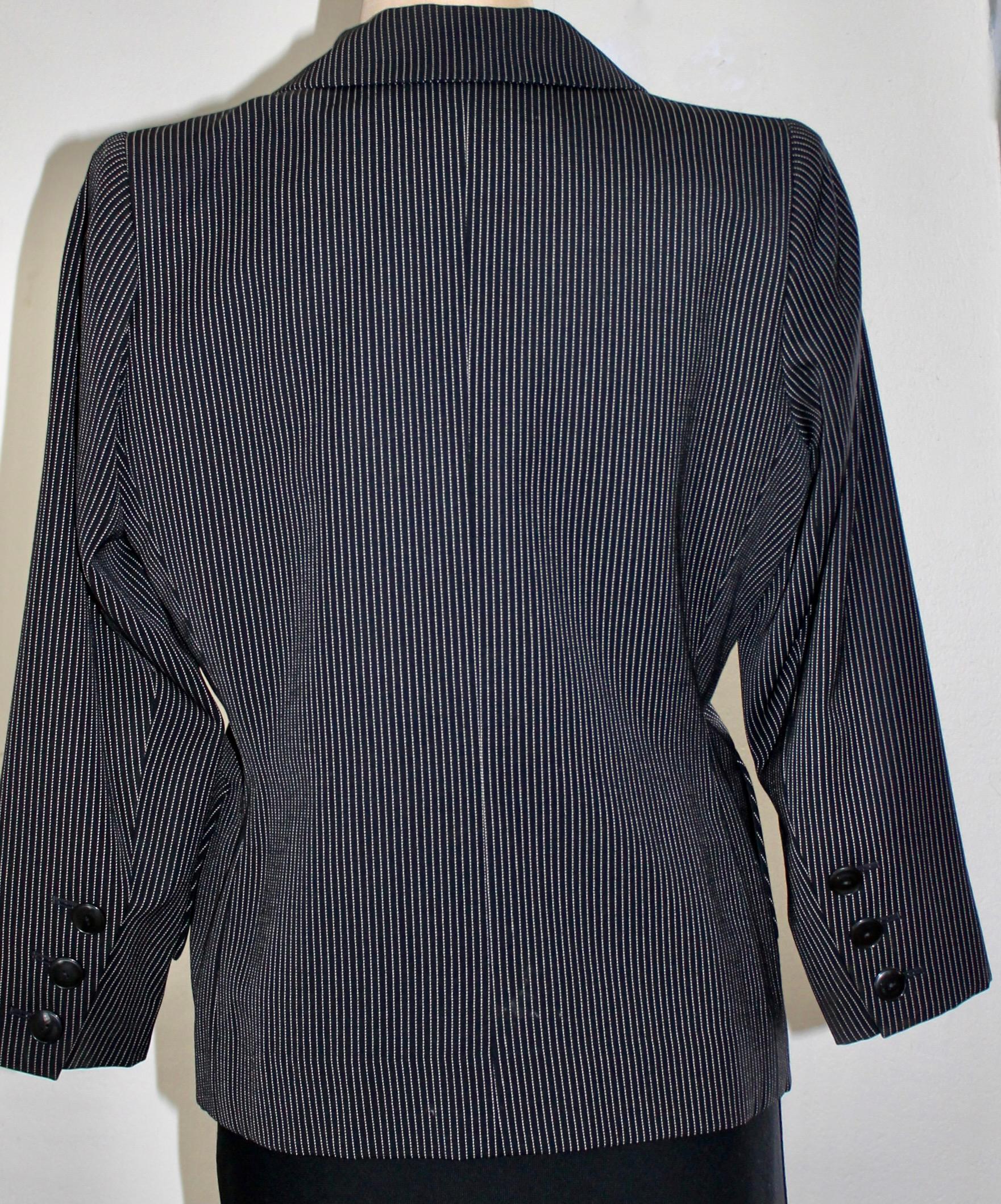 Yves Saint Laurent Rive Gauche Pin Strip Pants Suit 1980's For Sale 2