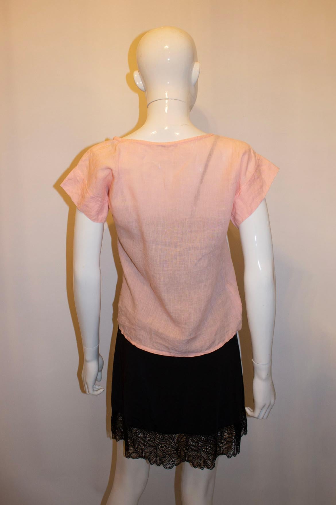 Yves Saint Laurent Rive Gauche Pink Linen Top In Good Condition For Sale In London, GB