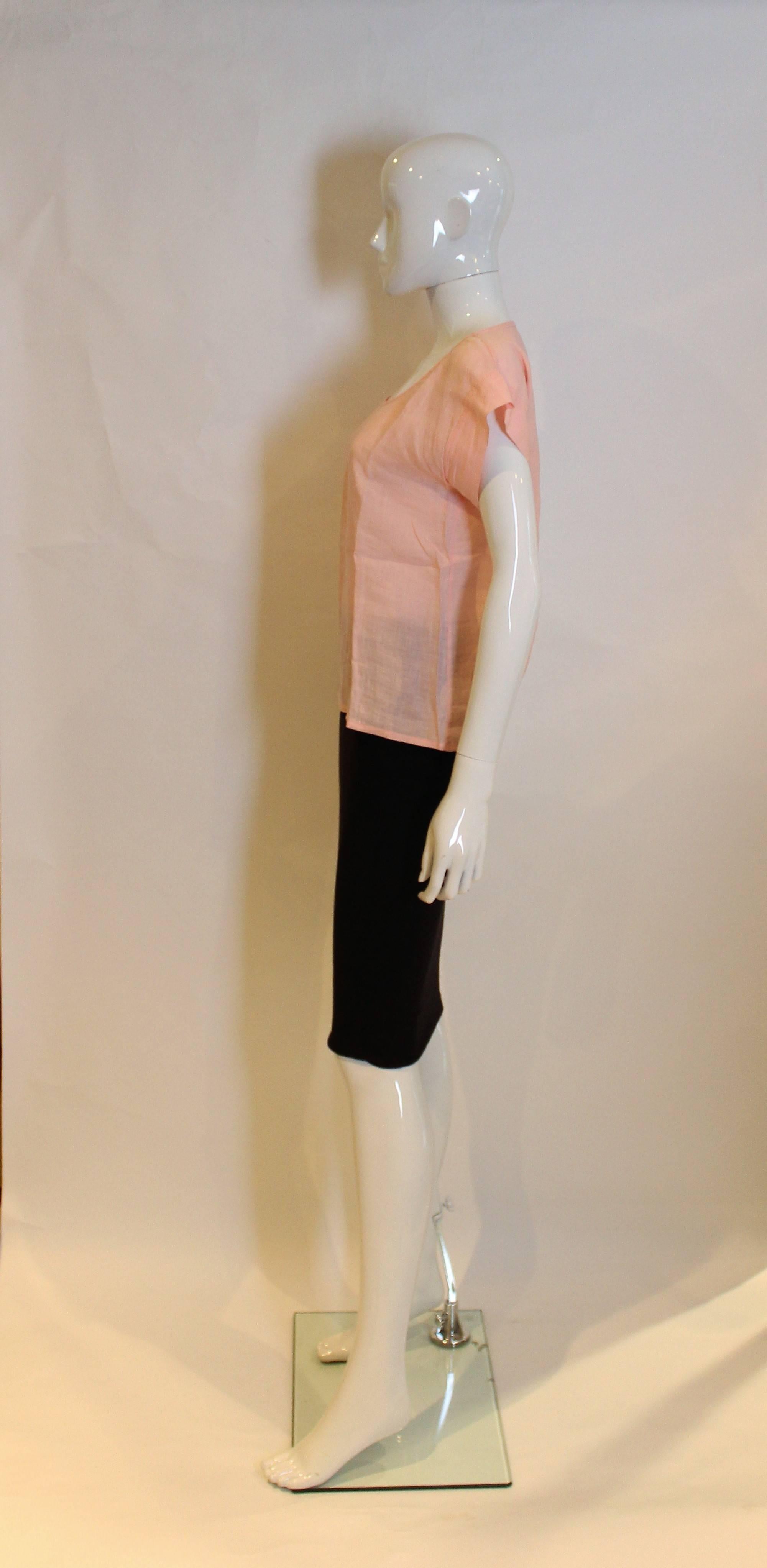Yves Saint Laurent Rive Gauche Pink Linen Top In Excellent Condition For Sale In London, GB