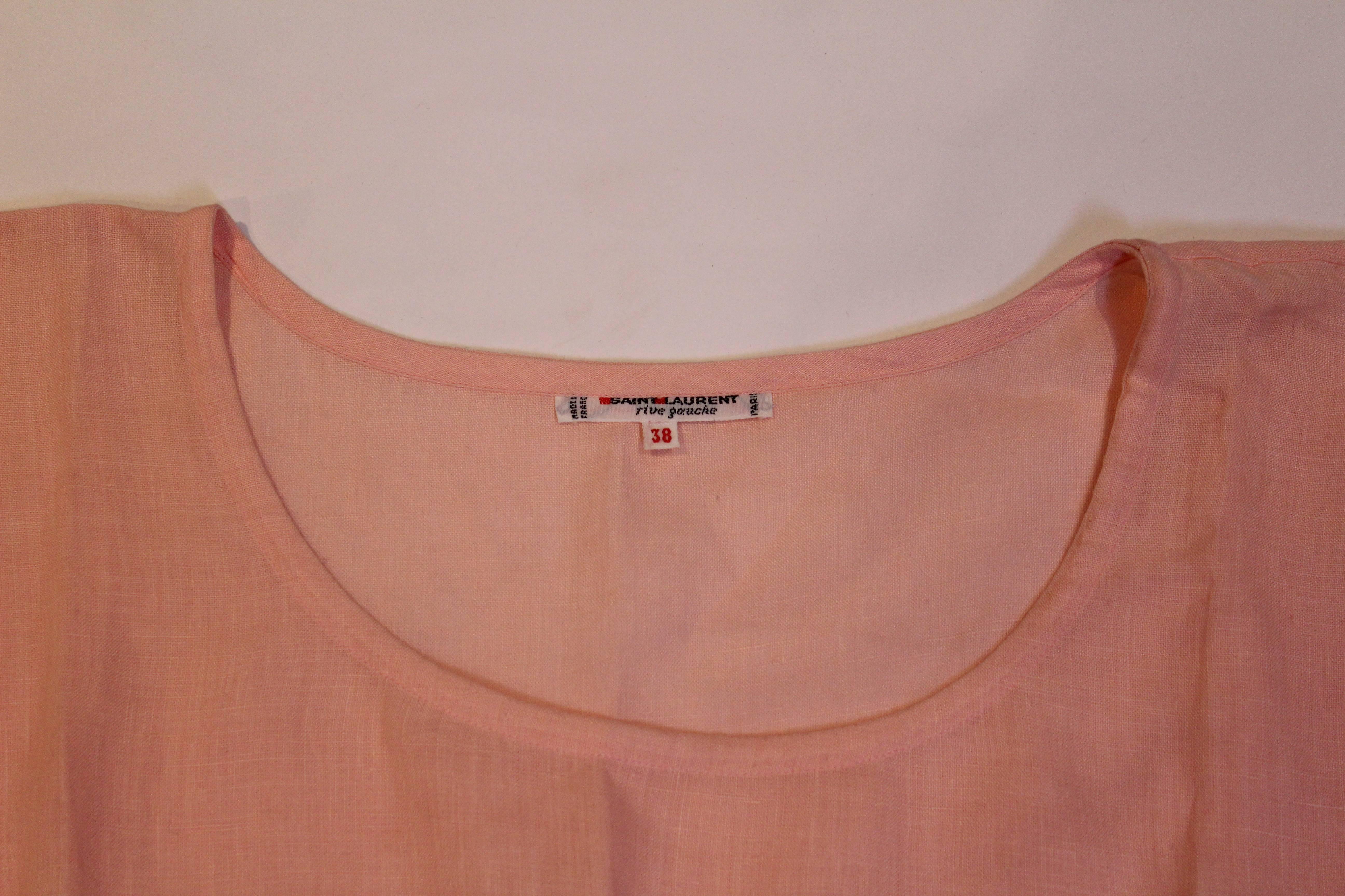 Yves Saint Laurent Rive Gauche Pink Linen Top For Sale 2