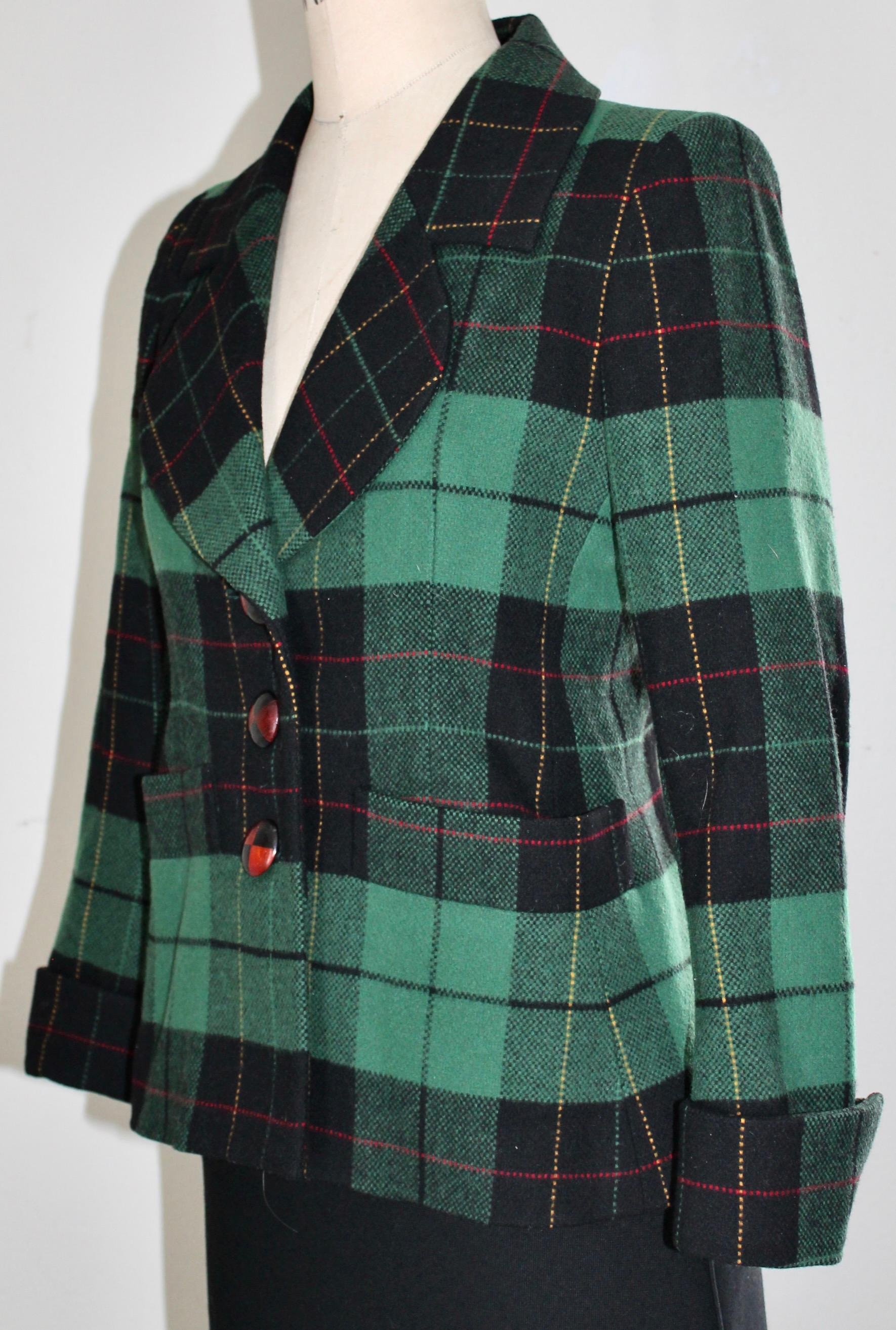 Yves Saint Laurent Rive Gauche Plaid Jacket 1990's In Good Condition For Sale In Sharon, CT