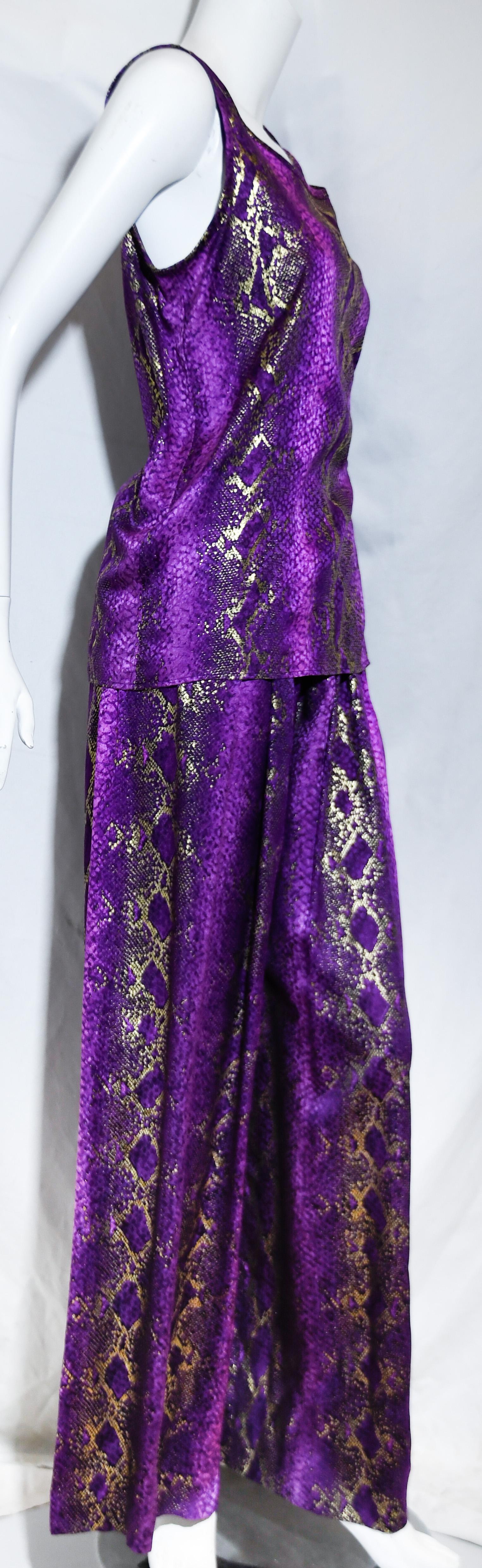Women's Yves Saint Laurent Rive Gauche Purple & Gold Flecks Snake Print 2 Pc. Pant Set 