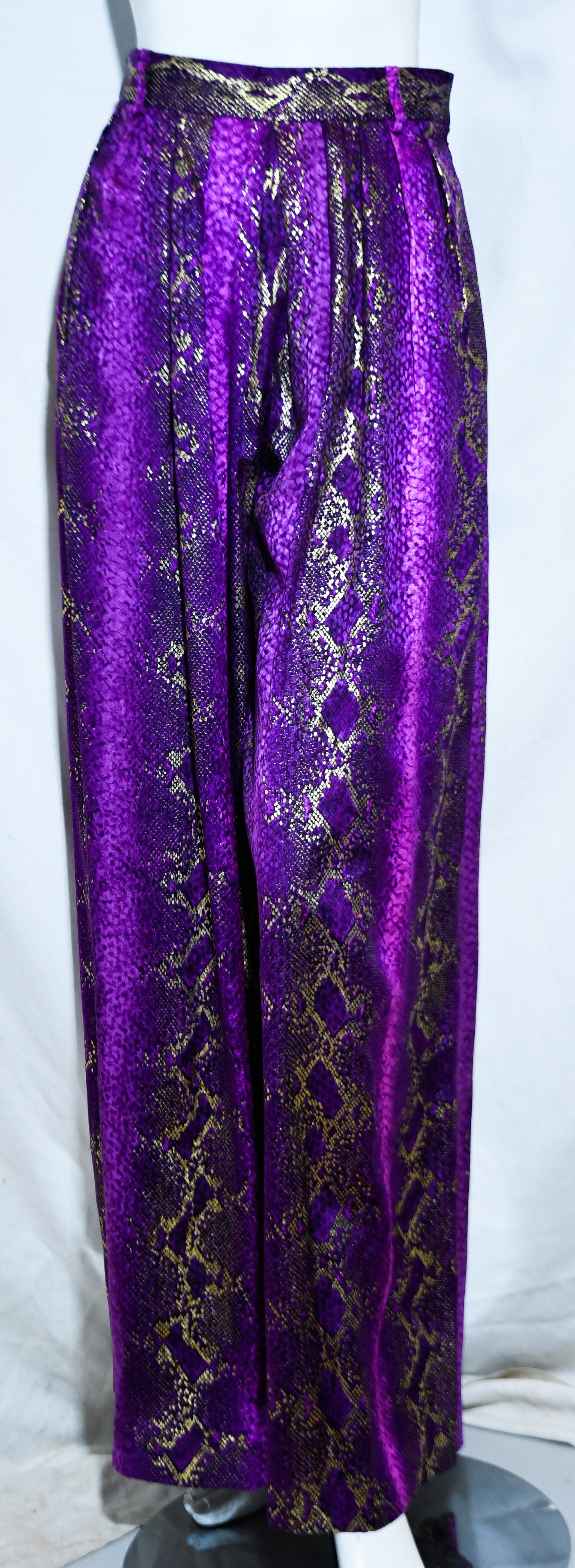 Yves Saint Laurent Rive Gauche Purple & Gold Flecks Snake Print 2 Pc. Pant Set  1
