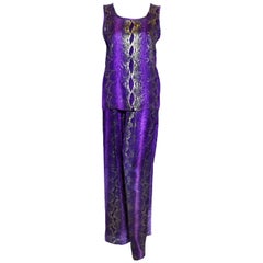 Yves Saint Laurent Rive Gauche Purple & Gold Flecks Snake Print 2 Pc. Pant Set