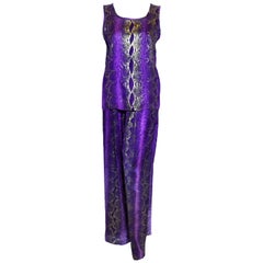 Yves Saint Laurent Rive Gauche Purple & Gold Flecks Snake Print 2 Pc. Pant Set 