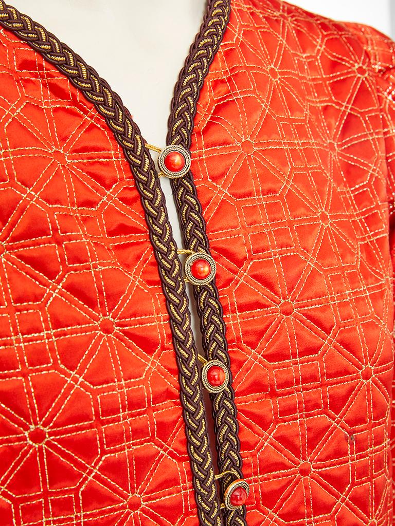 Red Yves Saint Laurent Rive Gauche Quilted Cropped Jacket