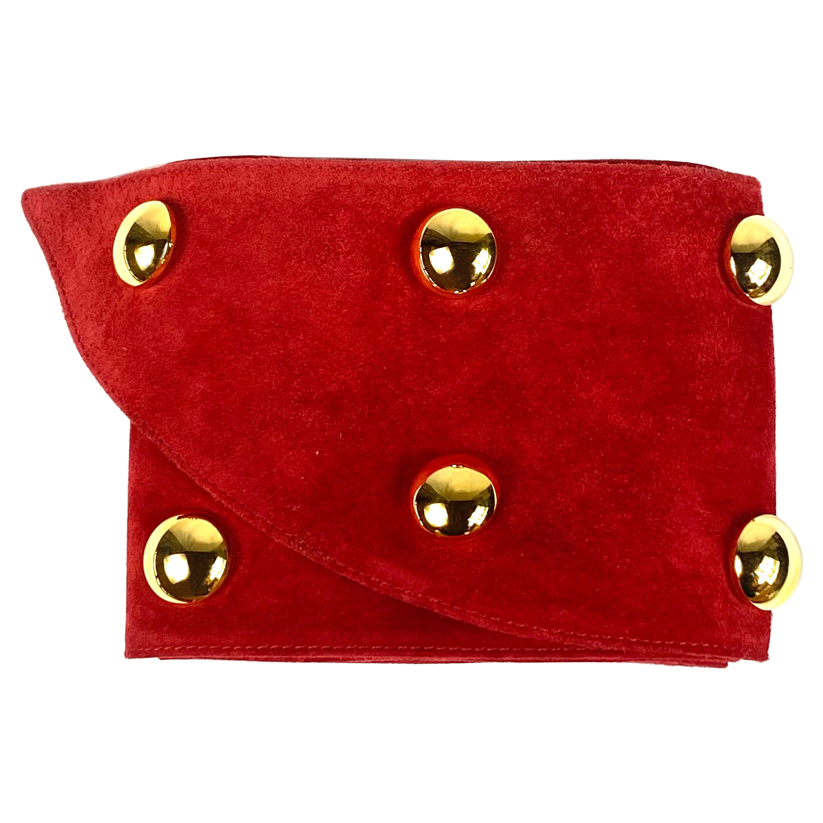 Yves Saint Laurent Rive Gauche Cintura larga in pelle scamosciata rossa e oro