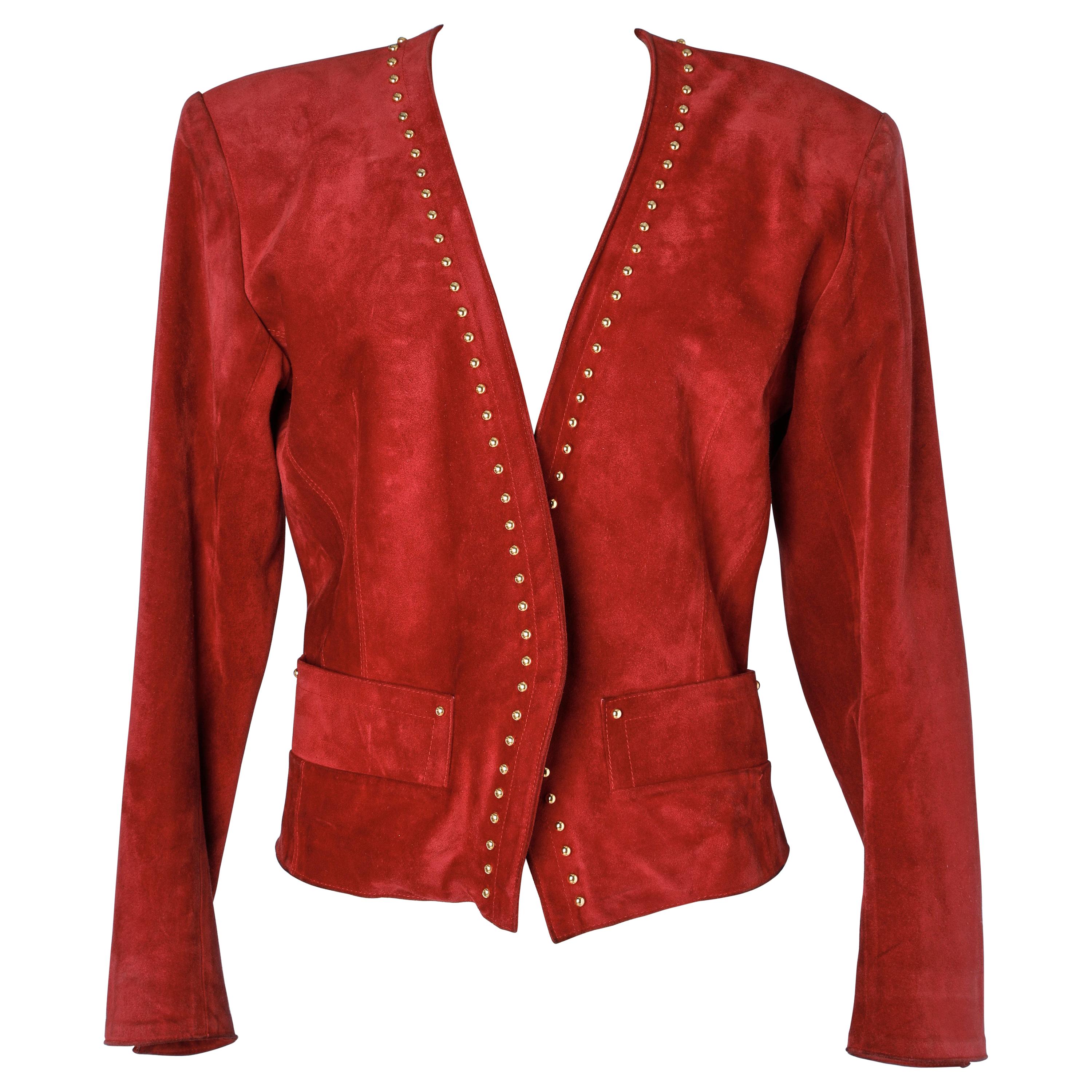 Yves Saint Laurent Rive Gauche red genuine  suede 80's jacket  For Sale