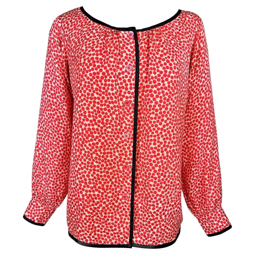 Yves Saint Laurent Rive Gauche camicetta damascata a pois rossi Circa 1976