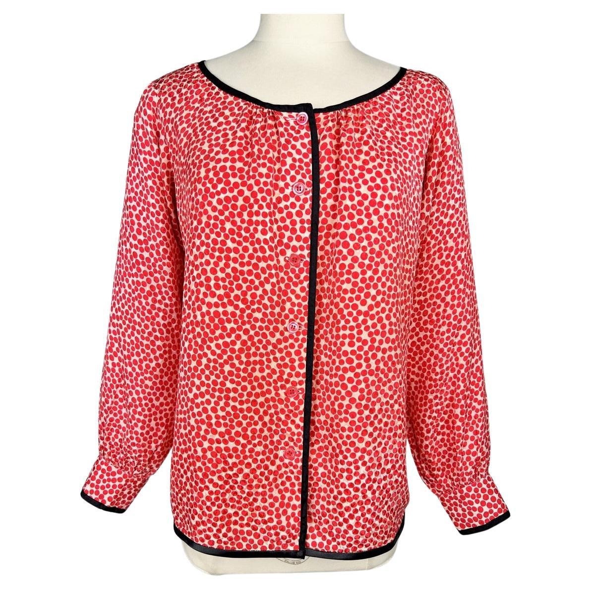 Yves Saint Laurent Rive Gauche camicetta damascata a pois rossi Circa 1976 in vendita