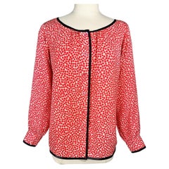 Yves Saint Laurent Rive Gauche red polka dot damask blouse Circa 1976