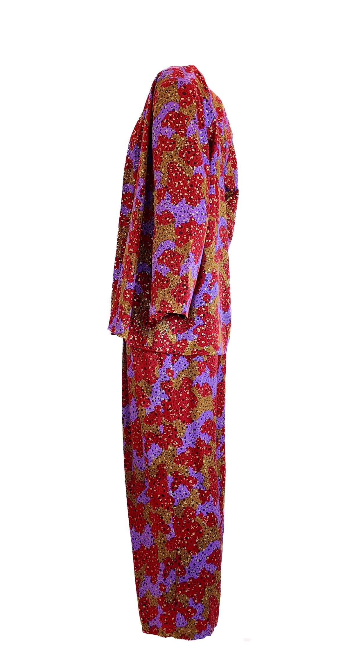 Conjunto de pantalón de seda estampado rojo Yves Saint Laurent Rive Gauche Marrón en venta